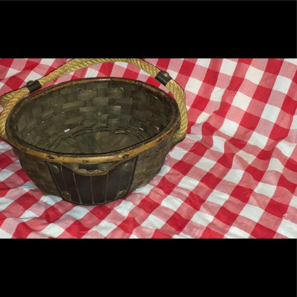 Basket with Rope Handle Leather Tool Pouches on Sides Made in Italy